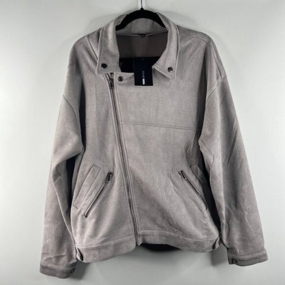 Fashion Nova Women's Nothing's Impossible Faux Suede Moto Jacket Size 1X Grey - Picture 4 of 11